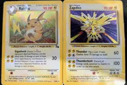 DAMAGED Pokemon Card Holo Lot - Base Set Zapdos 16/102 & Fossil Raichu 14/62 - Image 1
