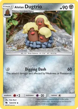 Alolan Dugtrio 123/214 Uncommon Yuka Morii SM - Lost Thunder Pokemon Card - Image 1