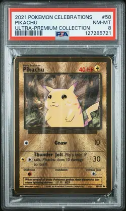 Pikachu 58/102 Gold Metal 2021 Celebrations UPC PSA 8 NM-MT Pokemon Card - Image 1