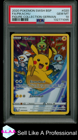 PIKACHU POKEMON SWSH020 2020 FIGURE COLLECTION SWSH BLACK STAR PROMO GER PSA 10 - Image 1