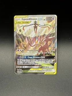 Pokemon TCG Espeon & Deoxys GX SM240 Tag Team Black Star Promo Holo LP - Image 1