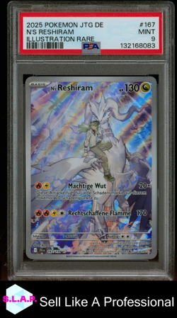 N'S RESHIRAM ILL RARE POKEMON GER JTG DE-JOURNEY TOGETHER 2025 167 PSA 9 - Image 1