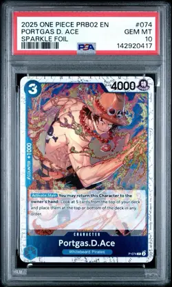 Portgas D Ace Sparkle Foil P-074 Premium Booster Best Vol. 2 One Piece PSA 10 - Image 1