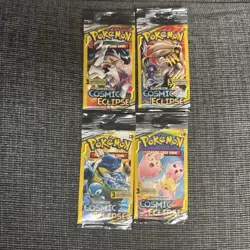 Pokemon Sun & Moon Cosmic Eclipse (4) 3-Card Booster Packs Art Set 2019 Sealed - Image 1
