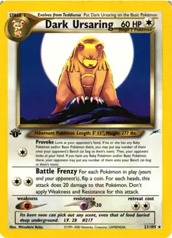 Pokemon TCG 1st Edition Dark Ursaring 21/105 Neo Destiny Non-Holo Rare LP - Image 1