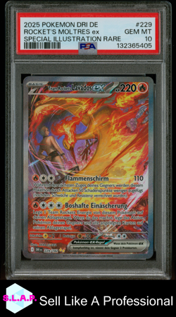 ROCKET'S MOLTRES EX SPEC ILL RARE POKEMON GER DRI DESTINED RIVAL 2025 229 PSA 10 - Image 1