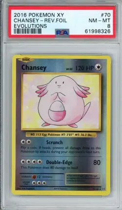 2016 Pokemon XY Evolutions Chansey Rev. Foil Rare #70 NM-MT PSA 8 - Image 1