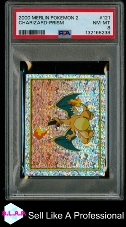 CHARIZARD-PRISM MERLIN POKEMON 2 2000 121 PSA 8 - Image 1