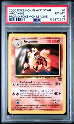 2000 POKEMON PROMO BLACK STAR POKEMON LEAGUE #6 ARCANINE PSA 6 - Image 1