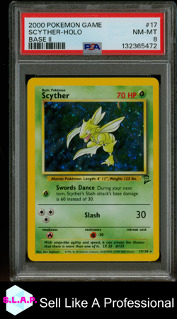 SCYTHER-HOLO BASE II POKEMON GAME BASE II 2000 17 PSA 8 - Image 1