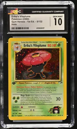 CGC 10 GEM MINT Erika's Vileplume Gym Heroes 1st Edition 5/132 Holo Pokemon Card - Image 1