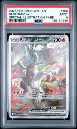 2025 POKEMON WHT EN-WHITE FLARE SPECIAL ILLUSTRATION RARE #166 RESHIRAM EX PSA 9 - Image 1