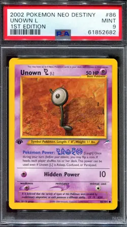 PSA 9 Pokemon 2002 1st Edition Neo Destiny Unown L Common #86 - Image 1