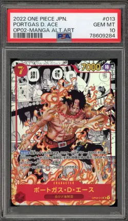 One Piece CCG Portgas.D.Ace Japanese Manga Alternate Art OP02-013 PSA 10 - Image 1