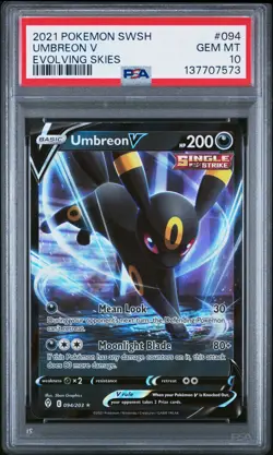 2021 POKEMON SWORD & SHIELD EVOLVING SKIES #094 UMBREON V PSA 10 - Image 1