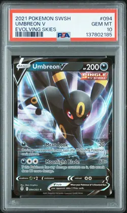 2021 POKEMON SWORD & SHIELD EVOLVING SKIES #094 UMBREON V PSA 10 - Image 1