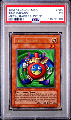 PSA 1 PR 1ST EDITION Time Wizard MRD-065 Metal Raiders Ultra Rare YUGIOH - Image 1