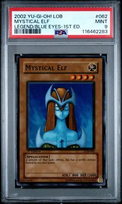 LEGEND OF THE BLUE EYES LOB-062 MYSTICAL ELF 1ST EDITION PSA 9 YUGIOH 2002 - Image 1