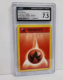 CGC 7.5 Fire Energy 98/102 Pokemon 1999 Base Set 1st Edition Shadowless Graded - Image 2