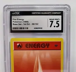CGC 7.5 Fire Energy 98/102 Pokemon 1999 Base Set 1st Edition Shadowless Graded - Image 3