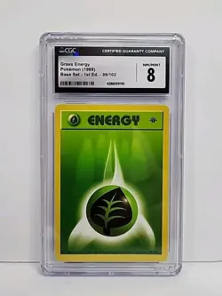 CGC 8 Grass Energy 1st Edition Shadowless 99/102 Base Set Pokemon 1999 Graded - Image 1