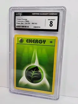 CGC 8 Grass Energy 1st Edition Shadowless 99/102 Base Set Pokemon 1999 Graded - Image 2