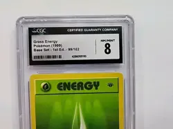 CGC 8 Grass Energy 1st Edition Shadowless 99/102 Base Set Pokemon 1999 Graded - Image 3