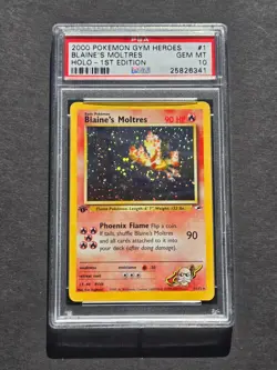 Pokemon PSA 10 1ST EDITION GYM HEROES BLAINE'S MOLTRES 1/132 - GEM MINT - SWIRL - Image 1