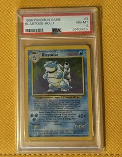 Blastoise PSA 8 Pokemon Card. Base Set 2/102 rare holo. WOTC 1999 NM-Mint. - Image 1