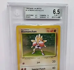 BGS 6.5 Hitmonchan 7/102 Holo Rare 1999 Base Set Unlimited Pokemon Card Graded - Image 3