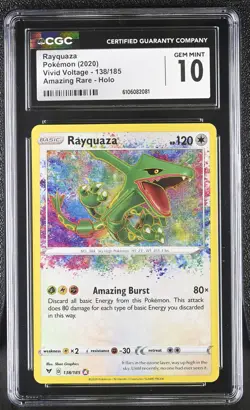 Rayquaza 138/185 Amazing Rare Holo Vivid Voltage Pokemon CGC 10 Gem Mint - Image 1