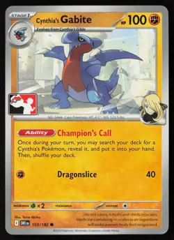 Pokemon Cynthia's Gabite 103/182 Prize Pack Series 8 Non-Holo Pack Fresh - NM - Image 1