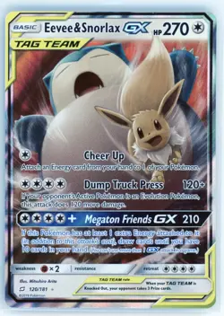 Eevee & Snorlax GX 120/181 Team Up Ultra Rare Tag Team Pokemon - Image 1