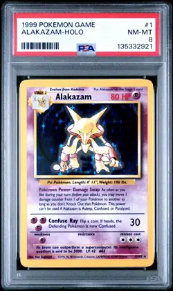 1999 POKEMON BASE SET UNLIMITED #1 ALAKAZAM-HOLO PSA 8 NEW CERT CLEAN PSA 8! 🔥 - Image 3