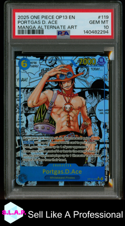 PORTGAS D. ACE MANGA ALT ART ONE PIECE OP13-CARRYING ON HIS WILL 2025 119 PSA 10 - Image 1