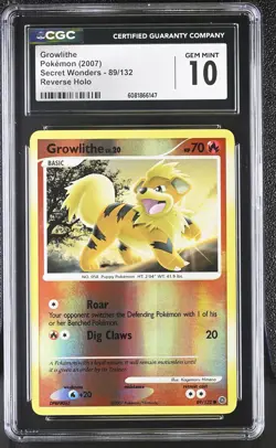 CGC 10 GEM MINT Growlithe 2007 Secret Wonders 89/132 Reverse Holo Pokemon Card - Image 1
