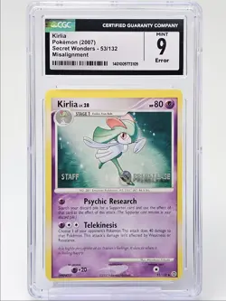 KIRLIA 2007 POKEMON SECRET WONDERS ERROR STAFF PRERELEASE 53/132 CGC 9 - Image 1