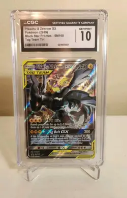 Pikachu & Zekrom GX SM168 CGC 10 Gem Mint Tag Team Black Star Promo - Image 1