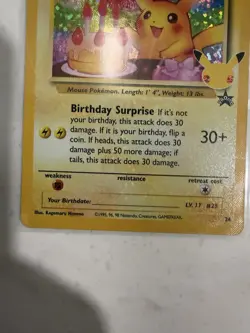 Pikachu Birthday Surprise #24 Classic Collectible Card Mint Condition 1995 Promo - Image 3