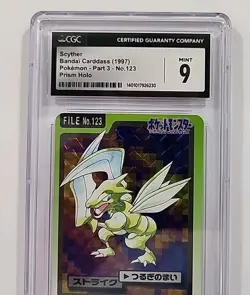 CGC 9 Scyther 123 Holo Prism Pokemon 1997 Bandai Carddass Japanese Card Graded - Image 3