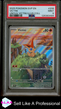 VICTINI UNOVA VICTINI ILLUS COLL POKEMON SVP EN-SV BLCK STR PROMO 2025 208 PSA 9 - Image 1