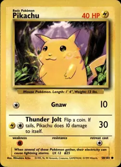 POKEMON BASE SET YELLOW CHEEKS #058/102 Pikachu - Image 1