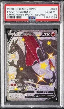 2020 POKEMON SWORD & SHIELD CHAMP'S PATH SECRET #079 FULL ART/CHARIZARD V PSA 10 - Image 1