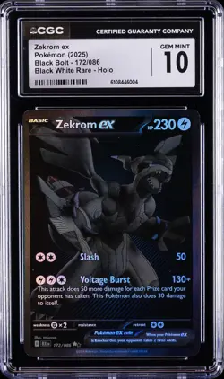 2025 POKEMON BLACK BOLT BLACK WHITE RARE - HOLO #172 ZEKROM EX CGC 10 GEM MINT - Image 1