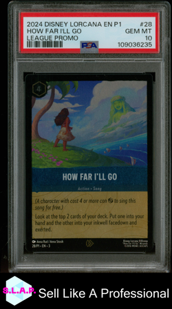 HOW FAR I'LL GO DISNEY LORCANA 28/P1 2024 LEAGUE PROMO FOIL ENGLISH PSA 10 - Image 1