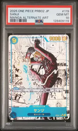 2025 ONE PIECE JAPANESE PRB02-PREMIUM BOOSTER MANGA ALT ART #119 SANJI PSA 10 - Image 1