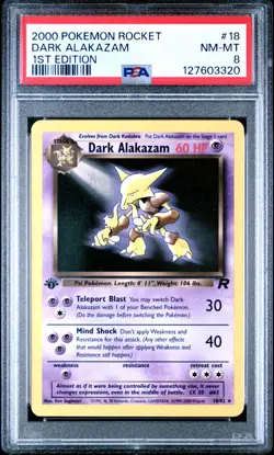 DARK ALAKAZAM 2000 Pokemon Team Rocket 1st Edition #18 - PSA 8 -320 - Image 1