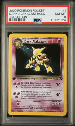 2000 POKEMON ROCKET #1 DARK ALAKAZAM-HOLO 1ST EDITION PSA 8 - Image 1