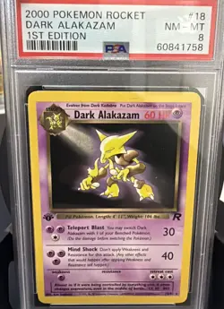 NM-MT 8 PSA Graded 2000 Pokemon Rocket #18 Dark Alakazam 1st Edition - Image 1