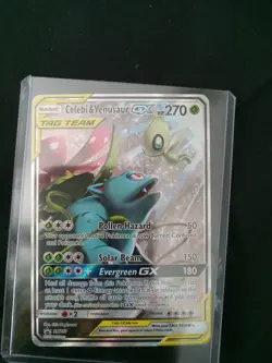 2019 Holographic Pokemon TCG Celebi & Venusaur GX TAG TEAM card. - Image 1